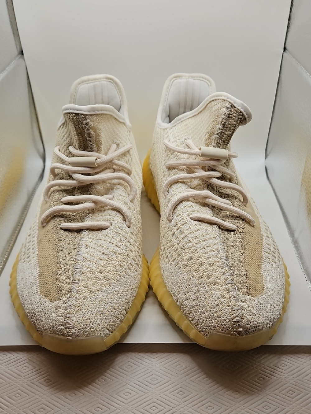Adidas Yeezy Boost Athletic Shoes Cream Tan with Yellow Gum Sole